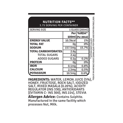 masala lemon 750ml - shikanji nutrition facts