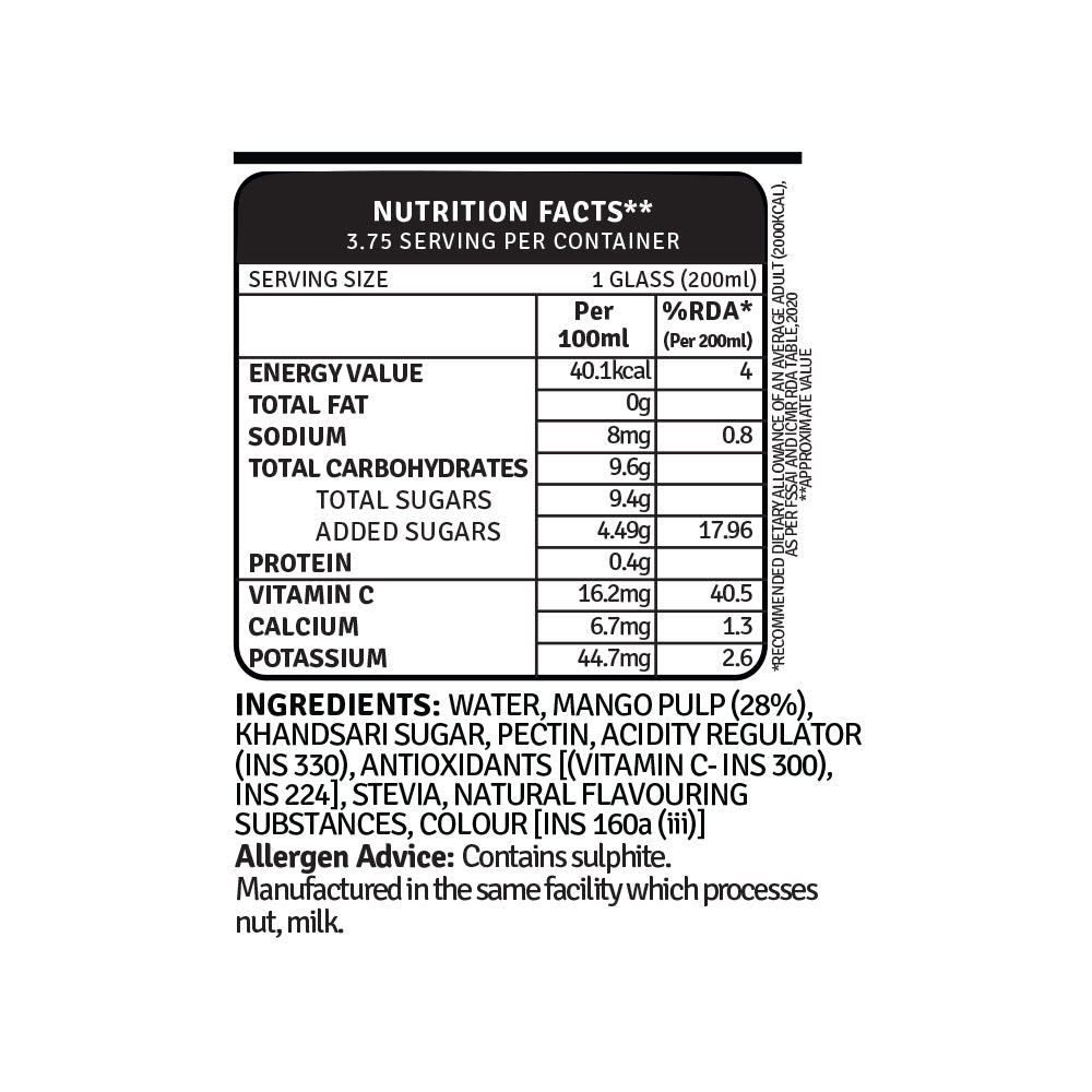 refreshers aam mango 750ml nutrition facts