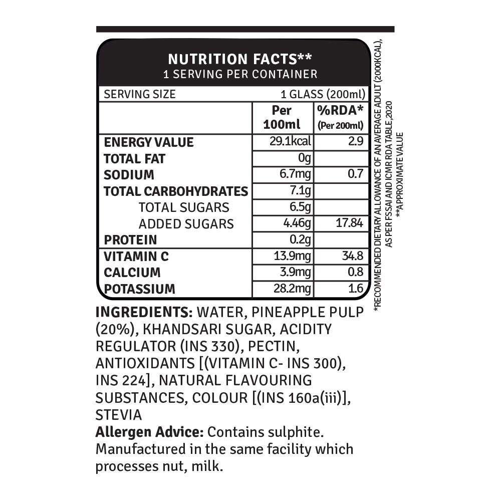 refreshers pineapple drink nutrition facts