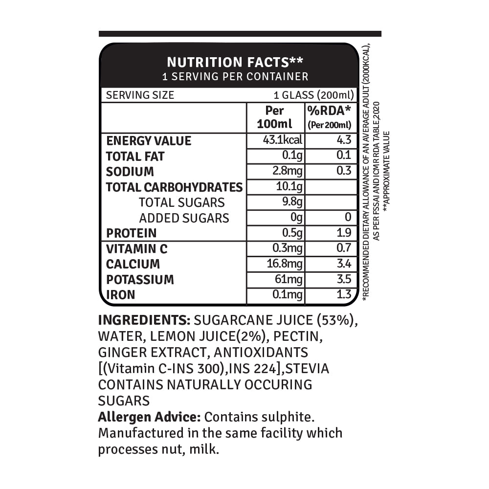 refreshers sugarcane nutrition facts