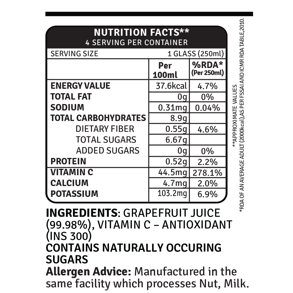 grapefruit juice 1l nutrition facts
