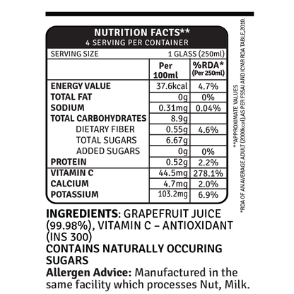 grapefruit juice 1l nutrition facts