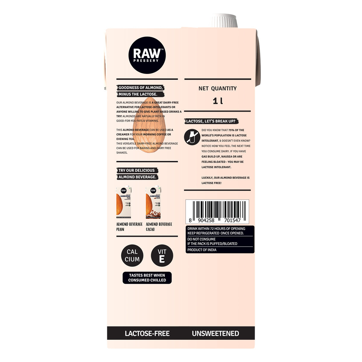 Unsweetened Almond Beverage Plain - 1L