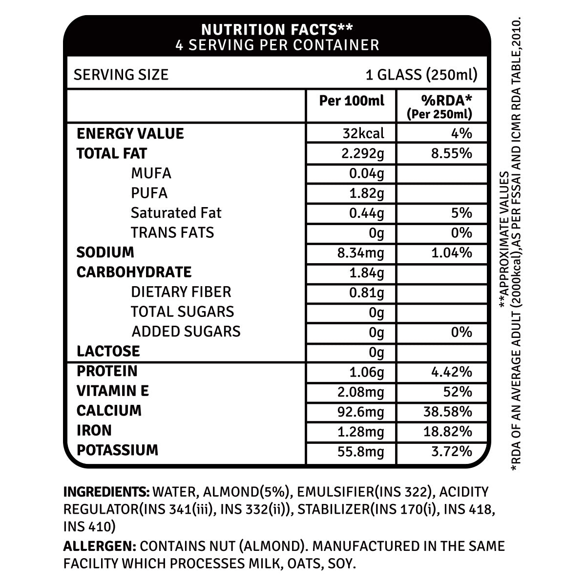 Unsweetened Almond Beverage Plain - 1L