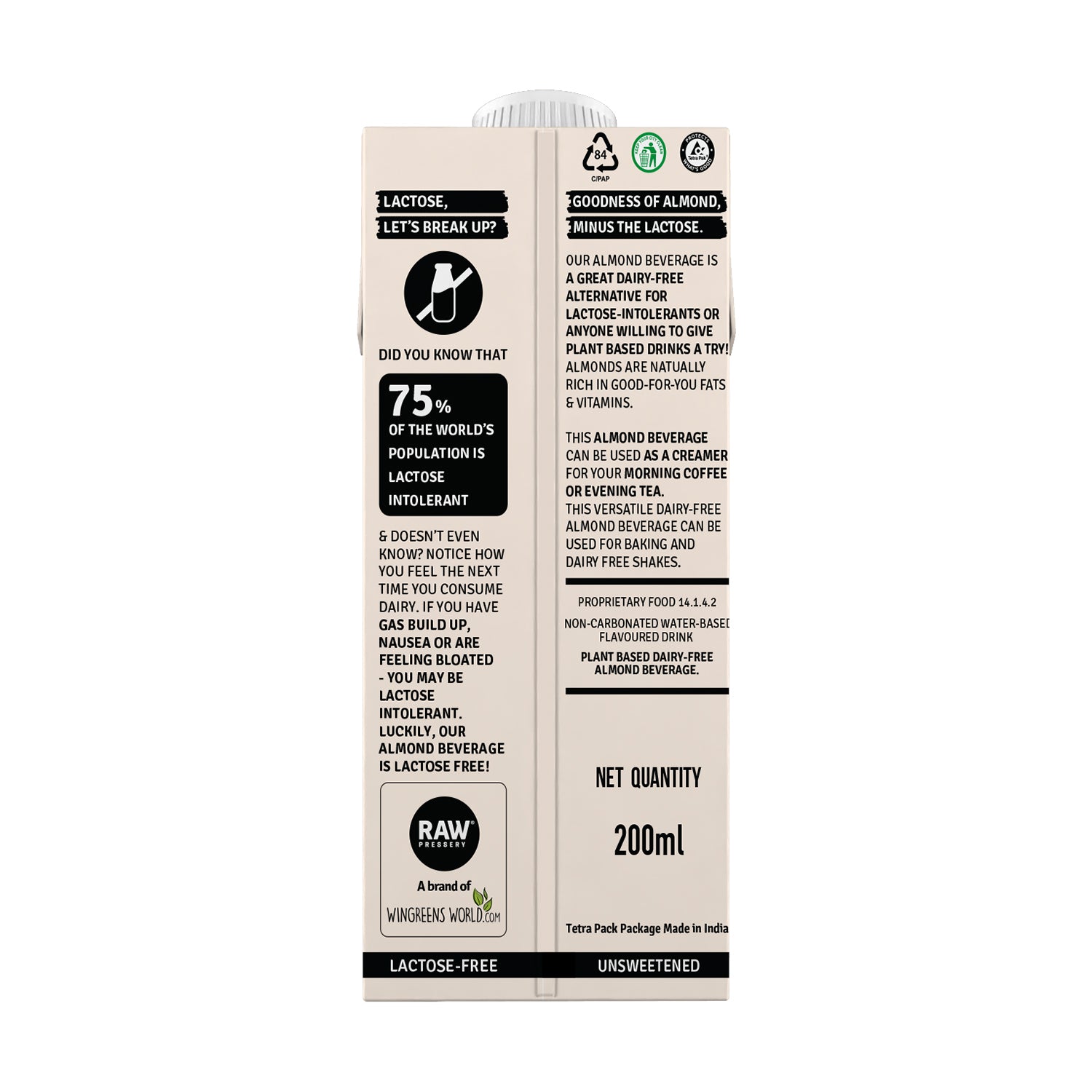 Unsweetened Almond Beverage Plain 200ml