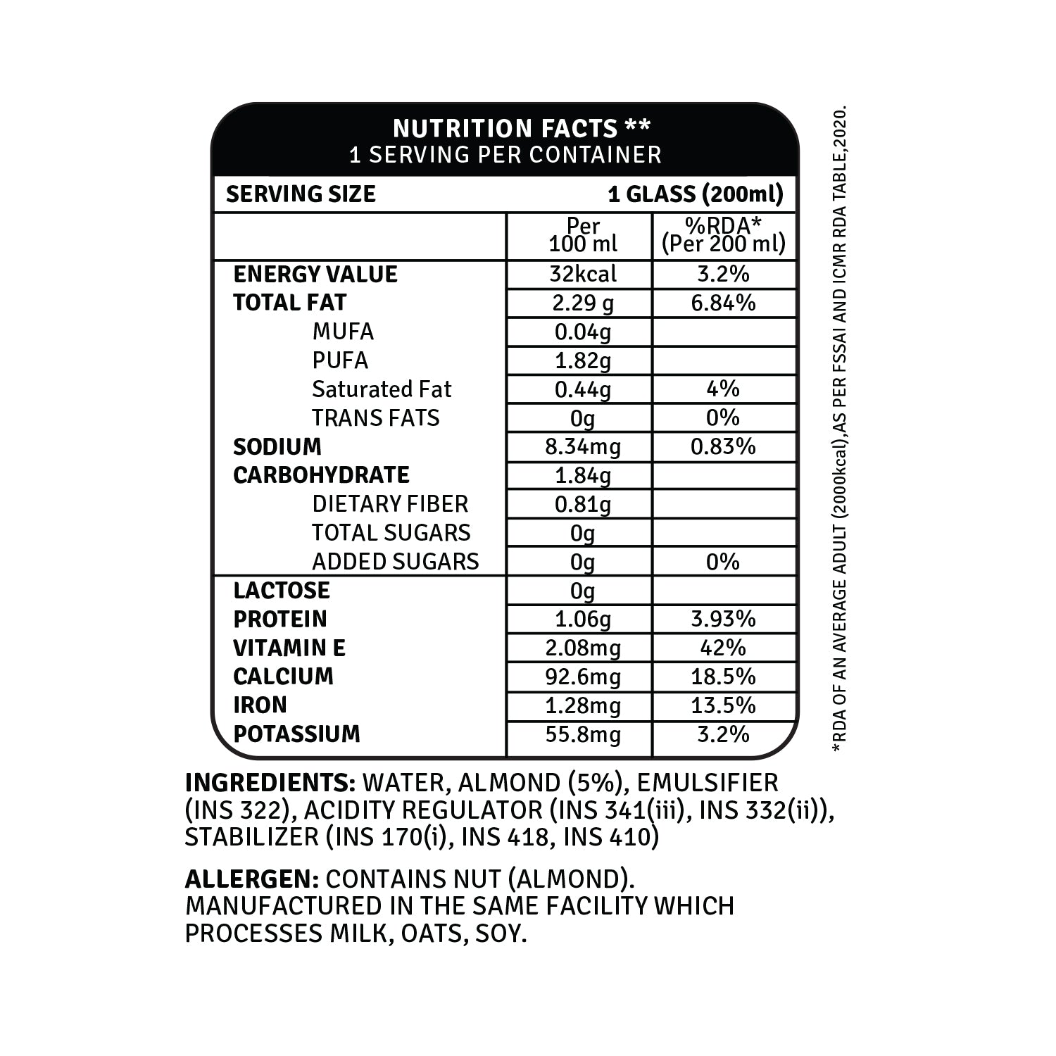 Unsweetened Almond Beverage Plain 200ml