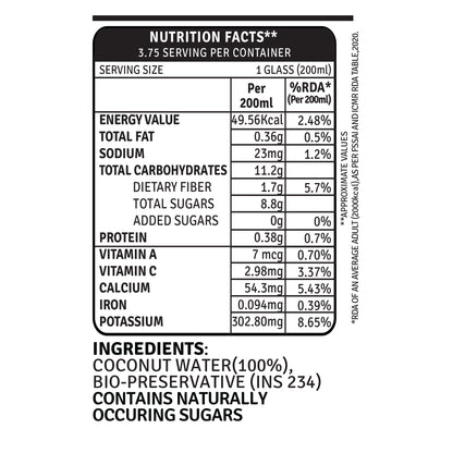 coconut water 750ml nutrition facts