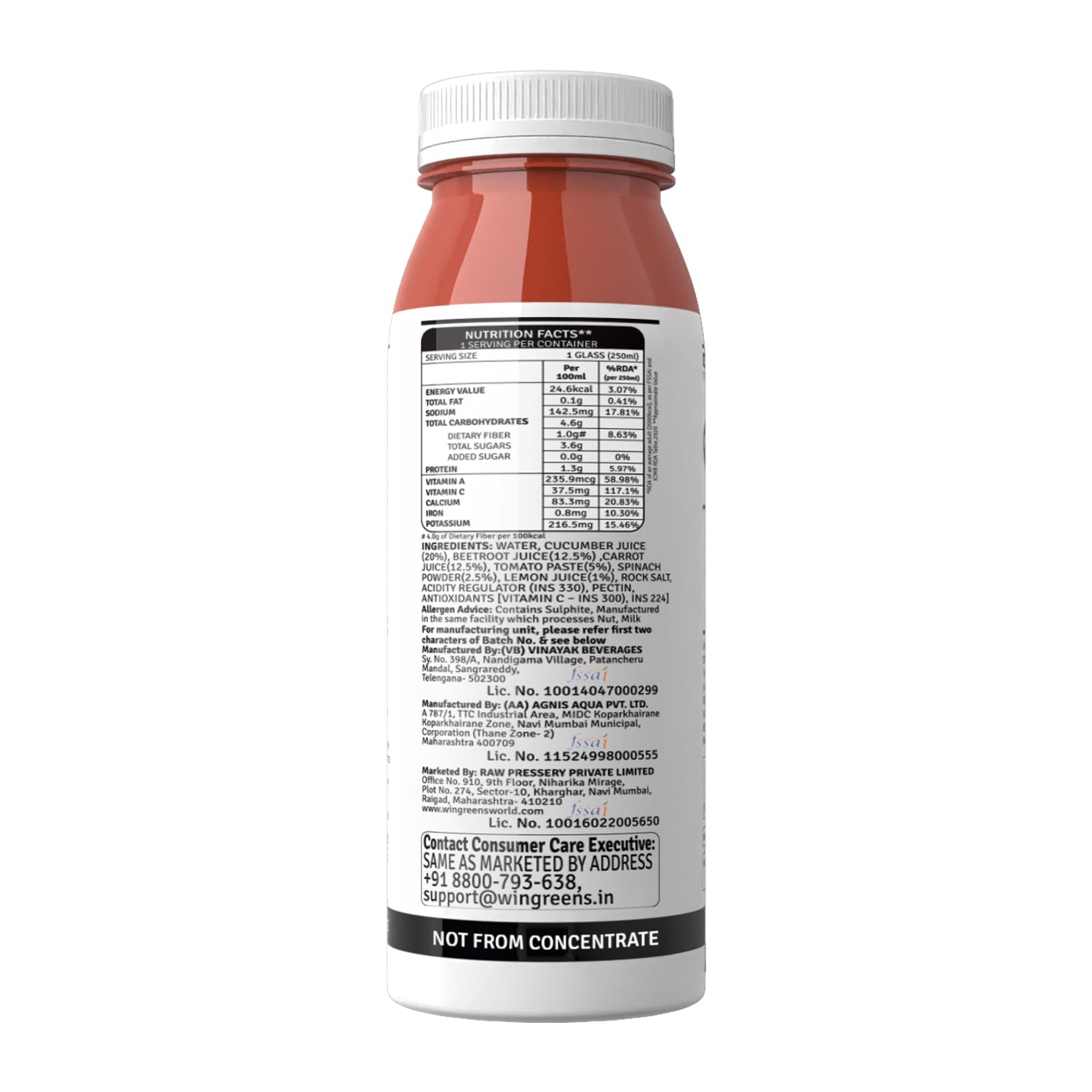 raw pressery drink-a-salad 250ml - daily dose nutrition facts