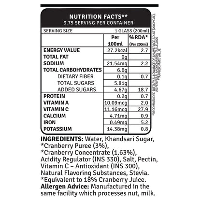 Raw Pressery Refreshers - Cranberry 750ML