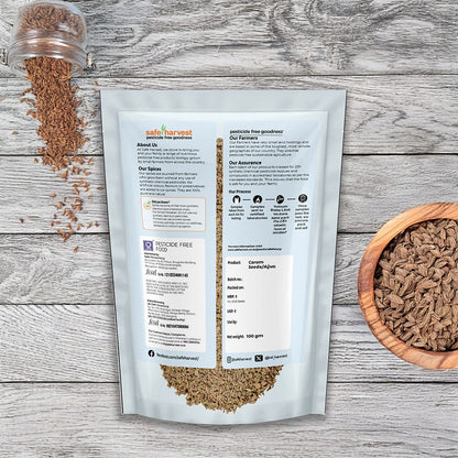 Safe Harvest Carom Seeds Ajwain lab test report, 230+ pesticide residues tested every batch.