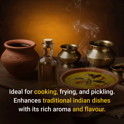 Safe Harvest cold-pressed groundnut oil ideal for cooking, frying and pickling — enhances traditional Indian dishes.