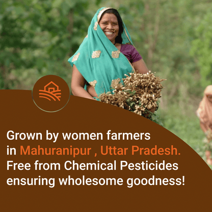Safe Harvest groundnut oil grown by women farmers using pesticide-free farming: chemical-free wholesome goodness.