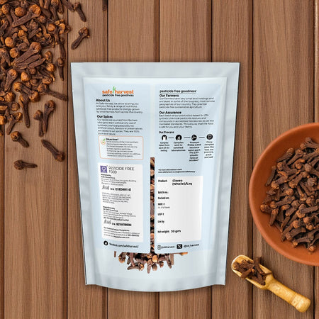 Safe Harvest whole cloves nutrition label and ingredient panel