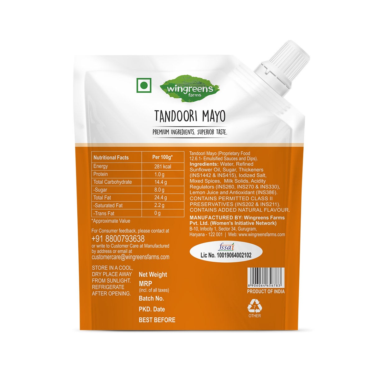 tandoori mayo nutrition facts