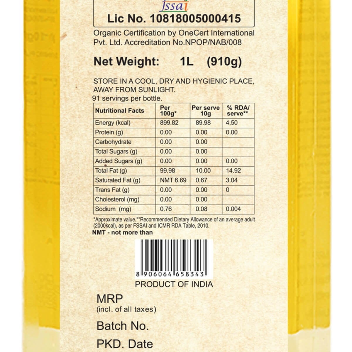 sunflower oil nutrition facts